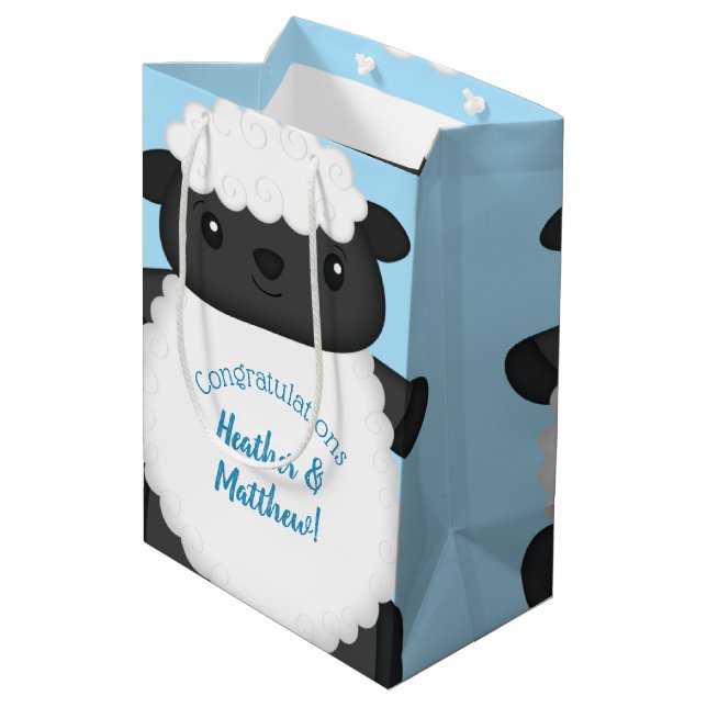 Sheep Baby Shower Blue Medium Gift Bag (Back Angled)