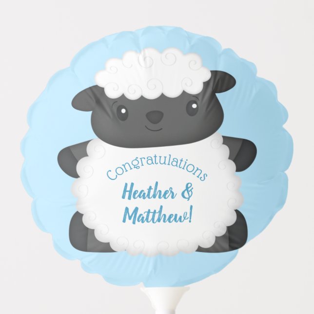 Sheep Baby Shower Farm Blue Boy Balloon (Front)