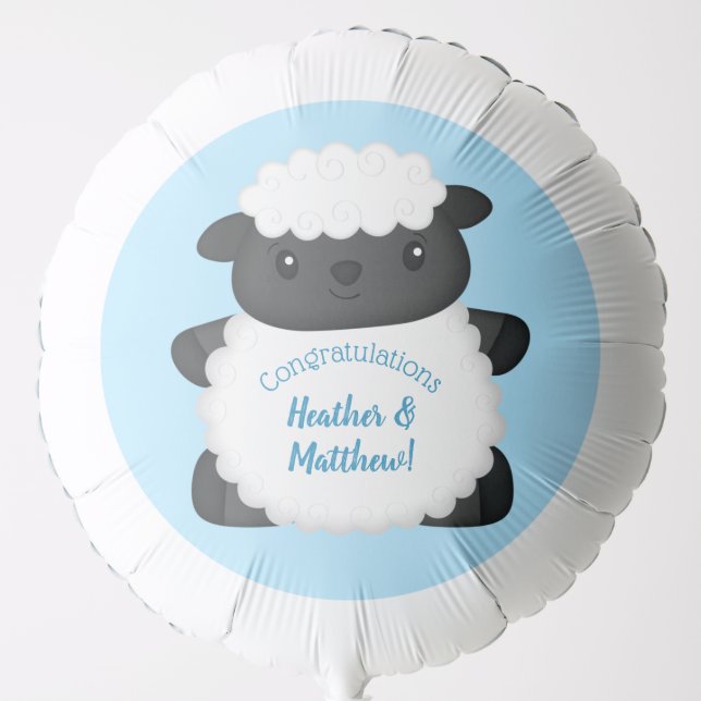 Sheep Baby Shower Farm Blue Boy Balloon (Front)