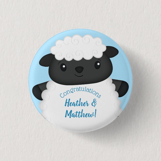 Sheep Baby Shower Farm Blue Boy Button (Front)
