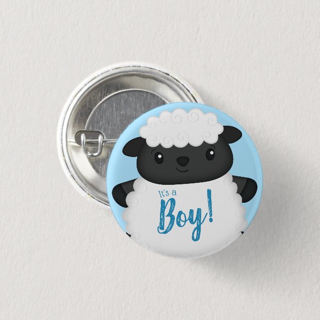 Sheep Baby Shower Farm Blue Boy Button (Front & Back)