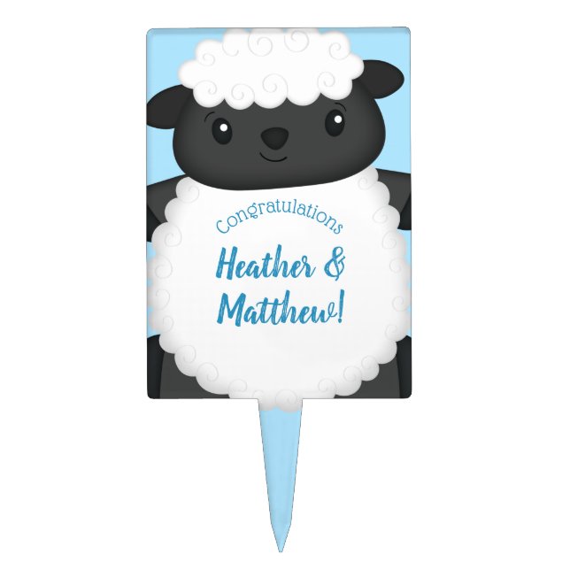 Sheep Baby Shower Farm Blue Boy Cake Topper (Front)