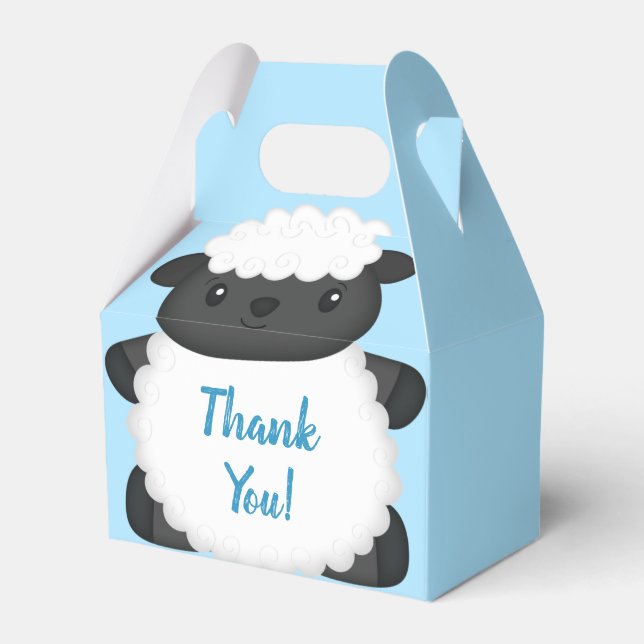 Sheep Baby Shower Farm Blue Boy Favor Boxes (Front Side)