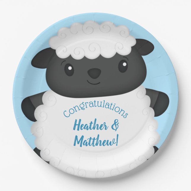 Sheep Baby Shower Farm Blue Boy Paper Plates (Front)