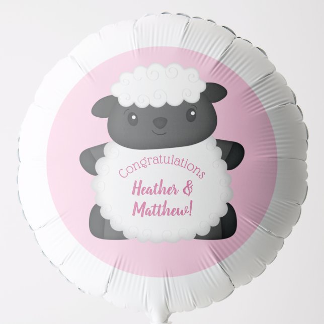 Sheep Baby Shower Farm Pink Girl Balloon (Front)