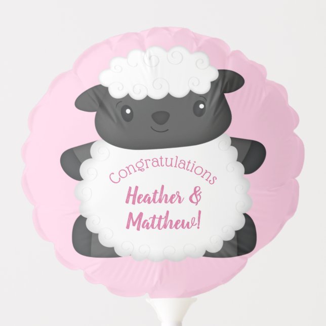 Sheep Baby Shower Farm Pink Girl Balloon (Front)