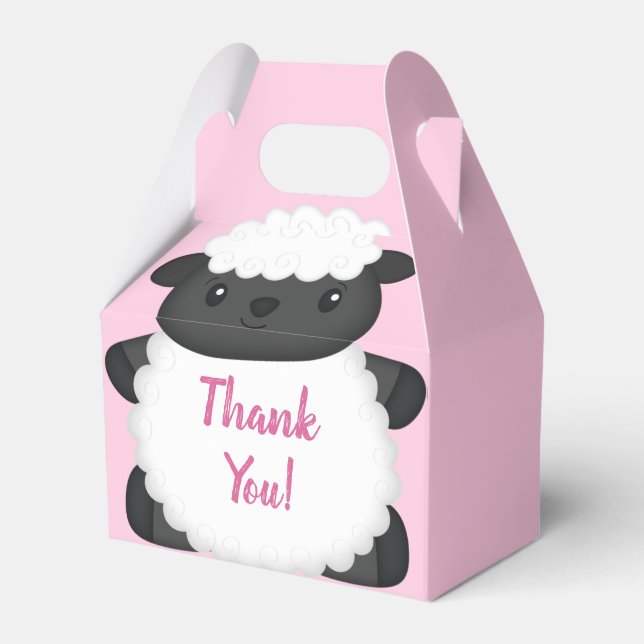 Sheep Baby Shower Farm Pink Girl Favor Boxes (Front Side)