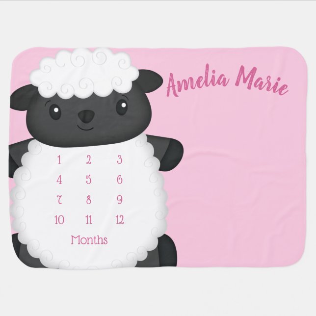 Sheep Baby Shower Pink Baby Blanket (Horizontal)