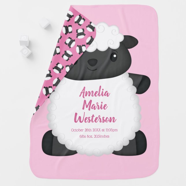 Sheep Baby Shower Pink Blanket (In Situ)
