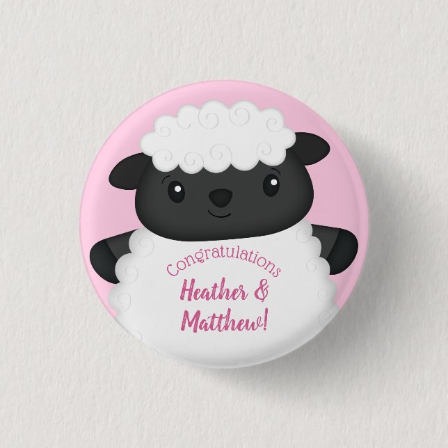 Sheep Baby Shower Pink Button (Front)