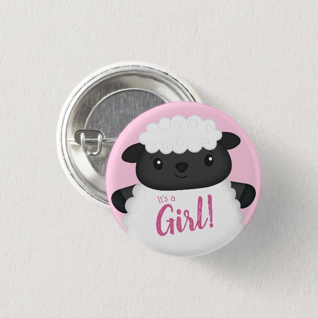 Sheep Baby Shower Pink Button (Front & Back)