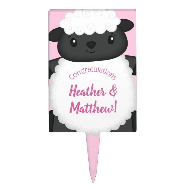 Sheep Baby Shower Pink Cake Topper (Front)