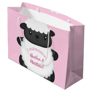 Sheep Baby Shower Pink Large Gift Bag