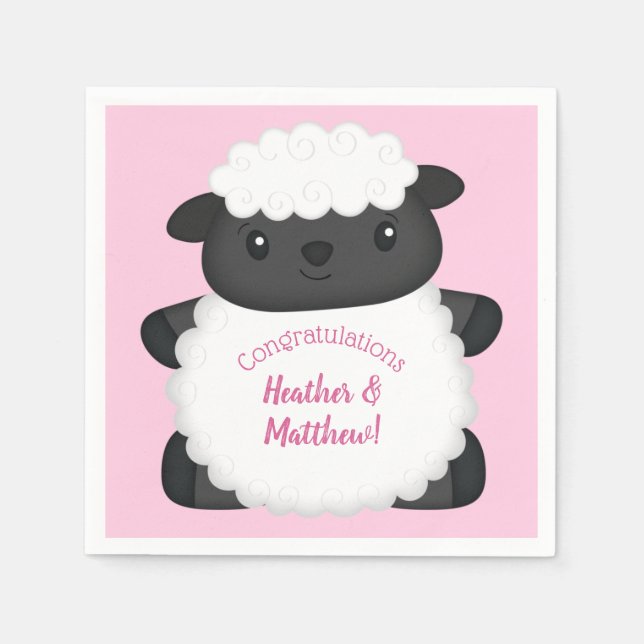 Sheep Baby Shower Pink Napkins (Front)