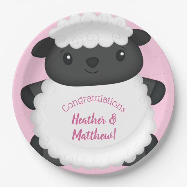 Sheep Baby Shower Pink Paper Plates (Front)