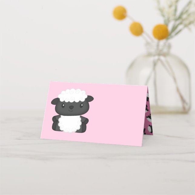 Sheep Baby Shower Pink Place Card (Front)
