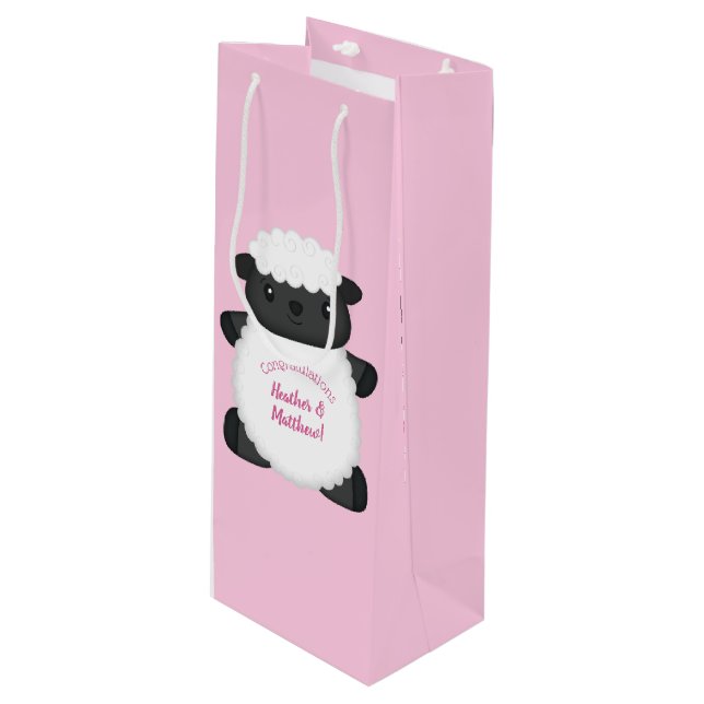 Sheep Baby Shower Pink Wine Gift Bag (Front Angled)