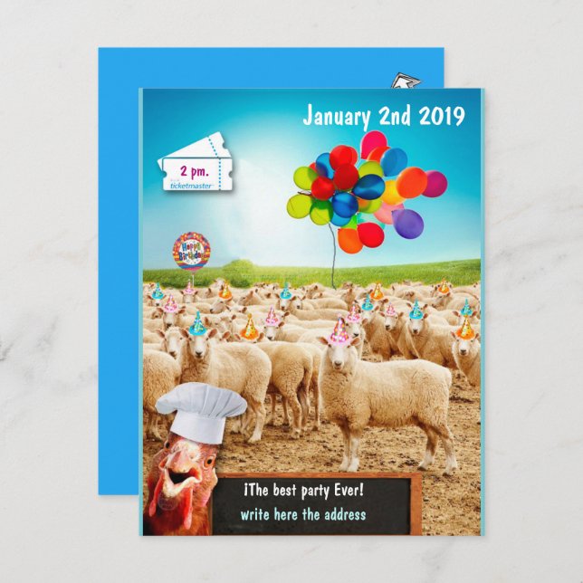 sheep birthday invitation (Front/Back)