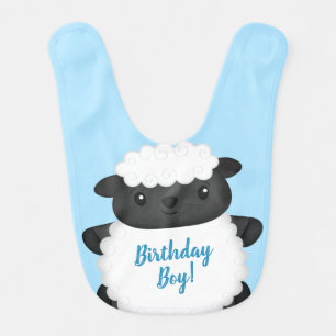 Sheep Birthday Party Blue Baby Bib