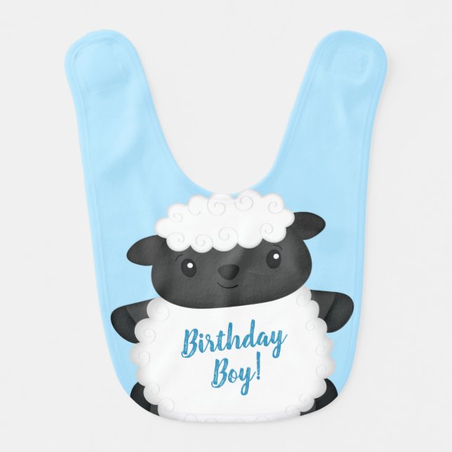 Sheep Birthday Party Blue Baby Bib (Front)