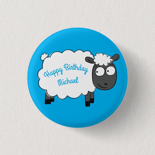 Sheep Birthday Party Cute Cartoon Button (Front)