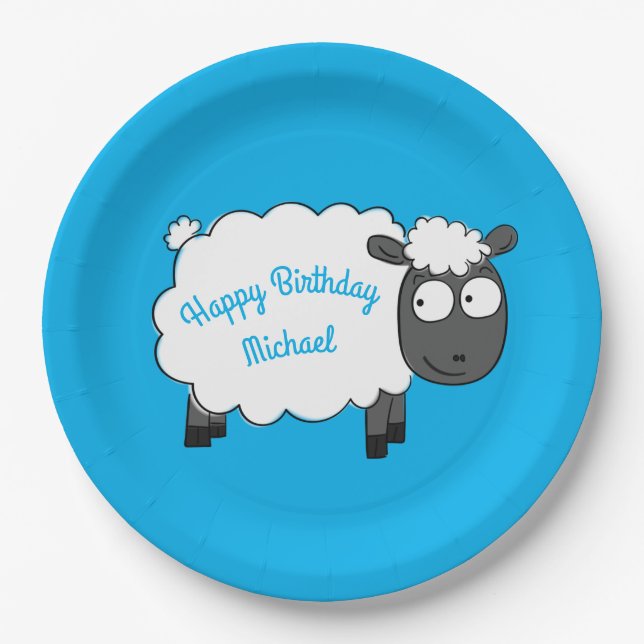 Sheep Birthday Party Cute Cartoon Kids Paper Plates (Front)