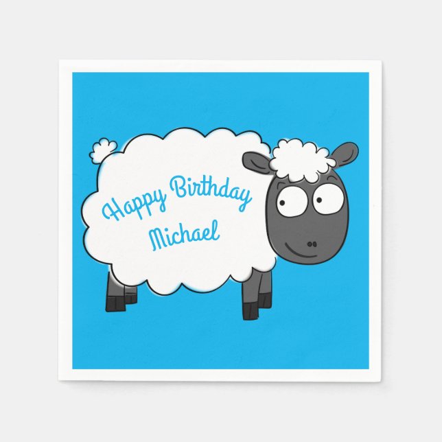 Sheep Birthday Party Cute Cartoon  Napkins (Front)