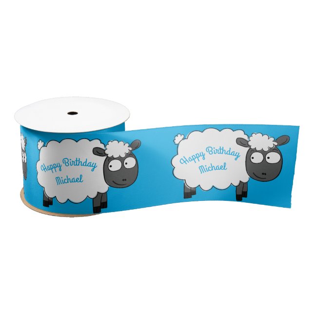 Sheep Birthday Party Cute Cartoon  Satin Ribbon (Spool)