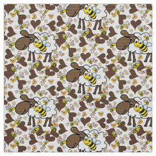Sheep Brown Hearts Bumblebee Fabric