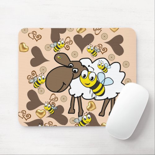 Sheep Brown Hearts Bumblebee Mouse Pad Mouse Pad