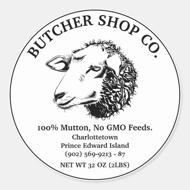Sheep Butchery Custom Label Sticker (Front)