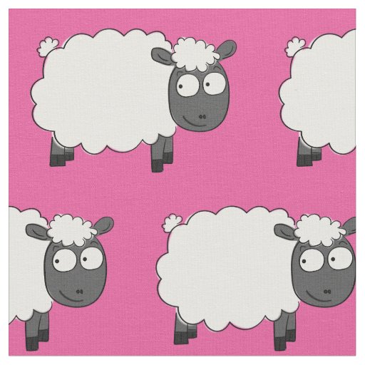 Sheep Cartoon Adorable Kids Baby Pink Girls Fabric