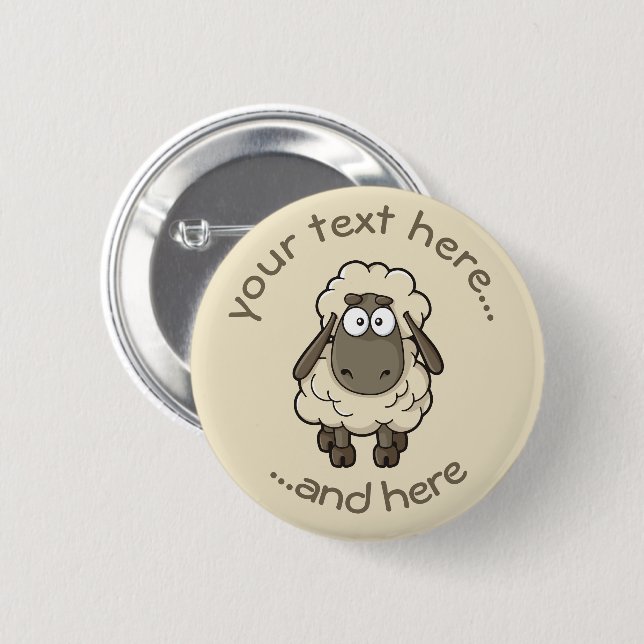 Sheep Cartoon Beige Button (Front & Back)