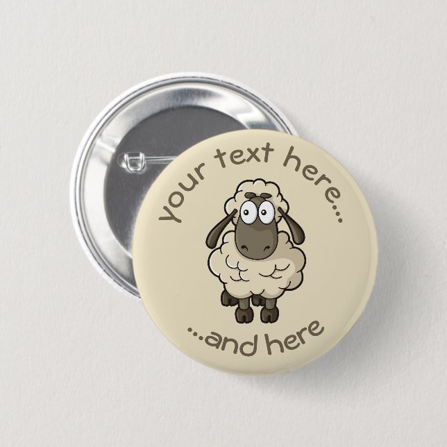 Sheep Cartoon Beige Button (Front & Back)