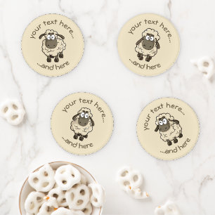 Sheep Cartoon Beige Coaster Set