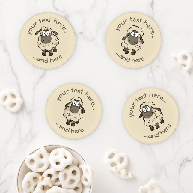 Sheep Cartoon Beige Coaster Set (In Situ)
