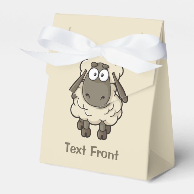 Sheep Cartoon Beige Favor Boxes (Front Side)