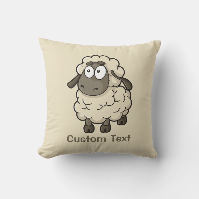 Sheep Cartoon Beige Throw Pillow (Front)