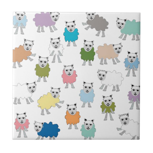 Sheep Cartoon Colorful Tile (Front)