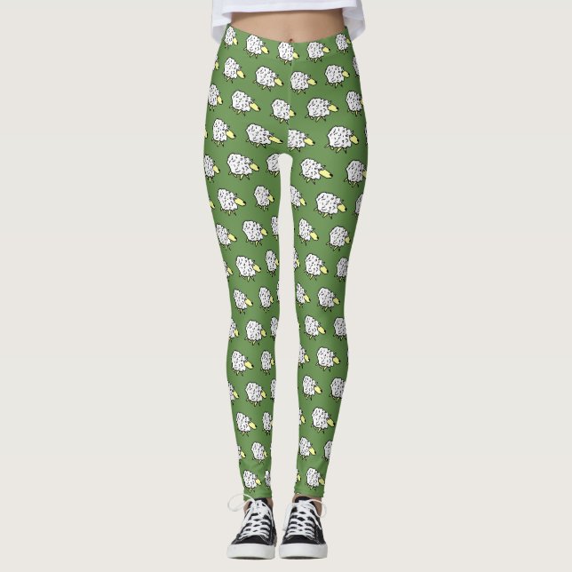 Sheep Cartoon Design Pattern Leggings (Front)