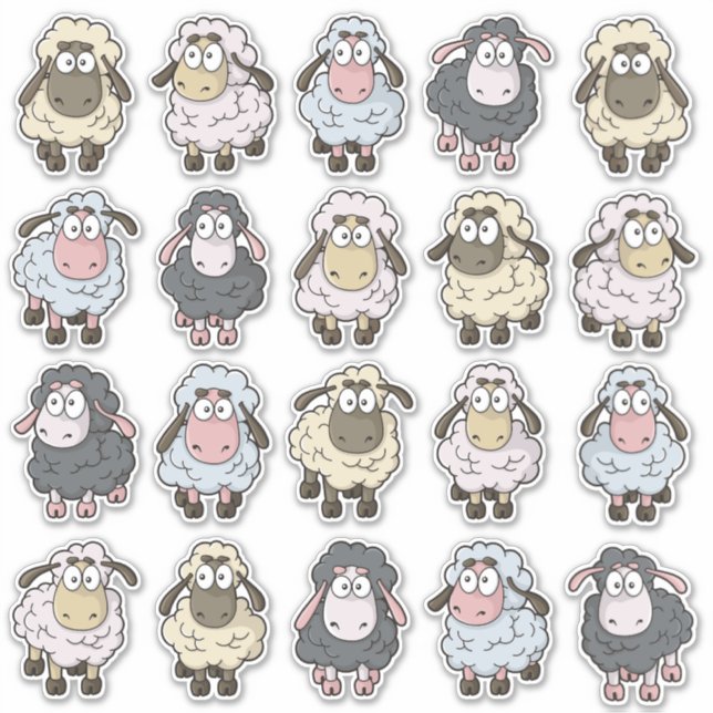 Sheep Cartoon Icon Set Sticker (Front)