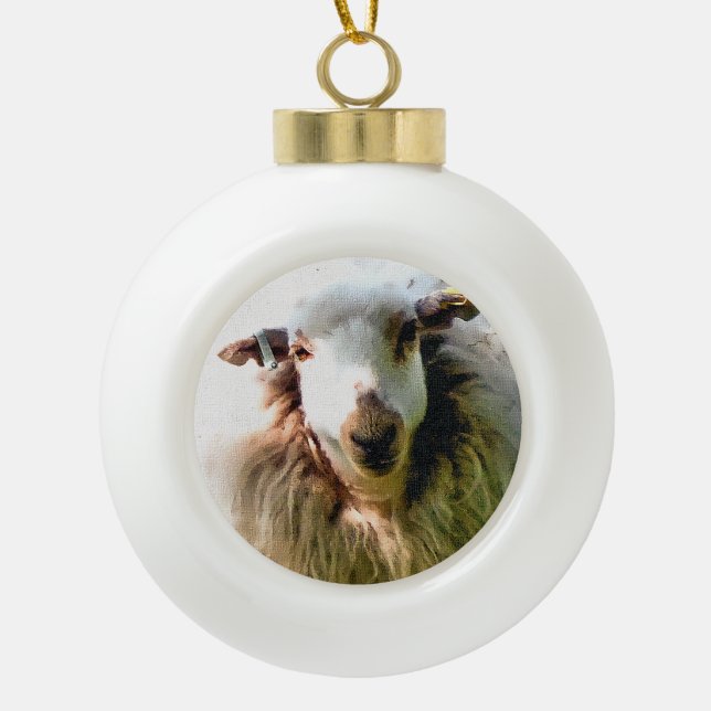 SHEEP CERAMIC BALL CHRISTMAS ORNAMENT (Front)