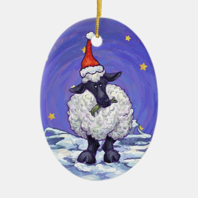 Sheep Christmas Ceramic Ornament (Front)