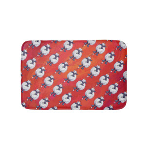Sheep Christmas On Red Bath Mat