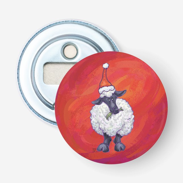 Sheep Christmas On Red Bottle Opener (Front)