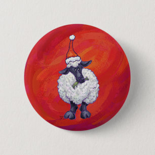 Sheep Christmas On Red Button