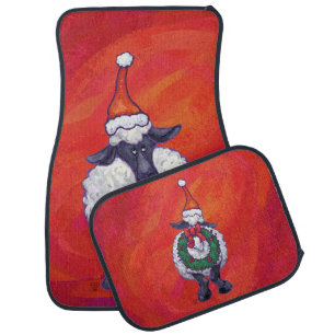 Sheep Christmas On Red Car Floor Mat