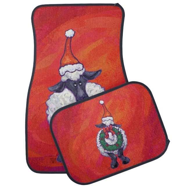 Sheep Christmas On Red Car Floor Mat (Set)