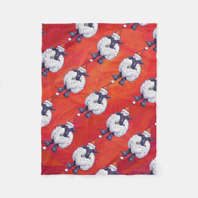 Sheep Christmas On Red Fleece Blanket (Front)