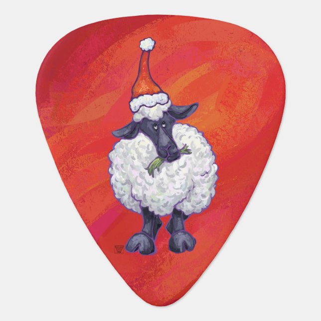 Sheep Christmas On Red Guitar Pick (Front)